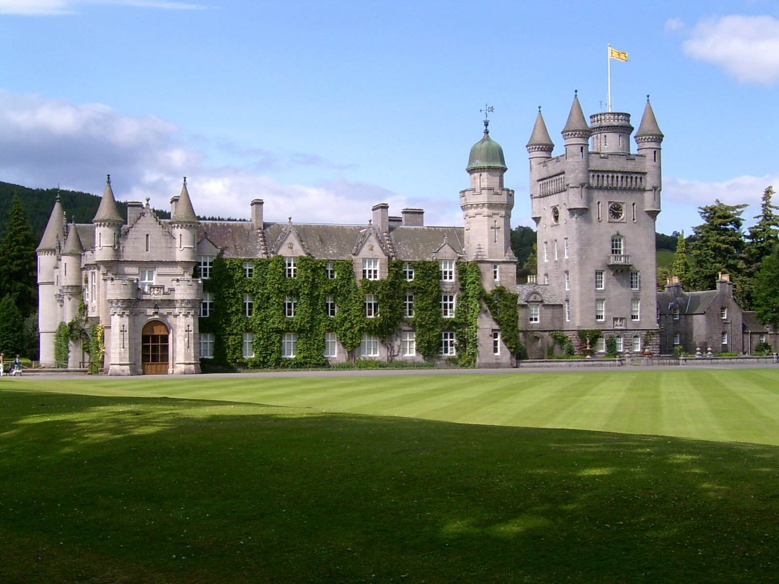 Balmoral Castle's granite facade and tower in Royal Deeside