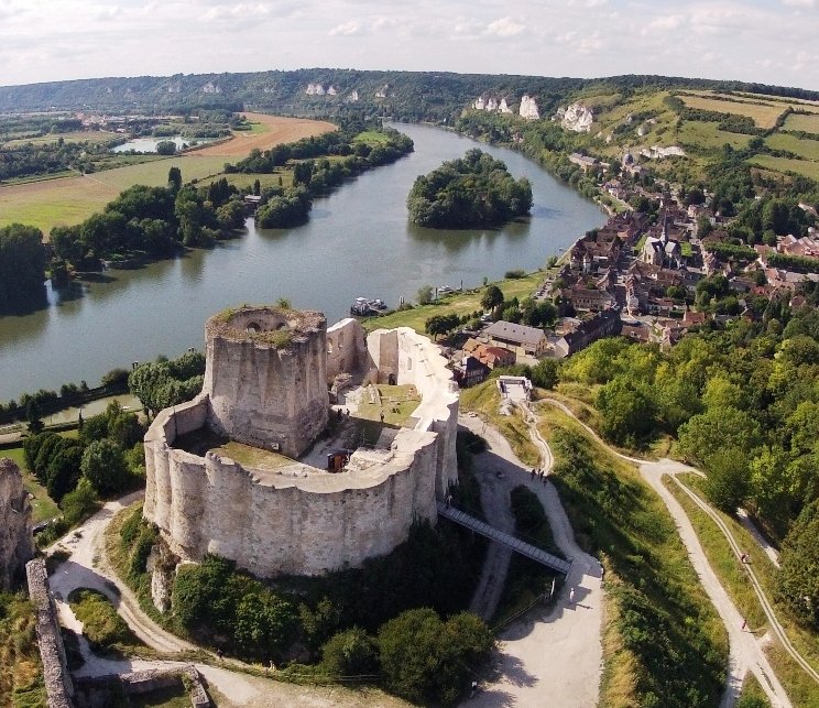 The ruins of Château Gaillard on a cliff above the Seine at Les Andelys