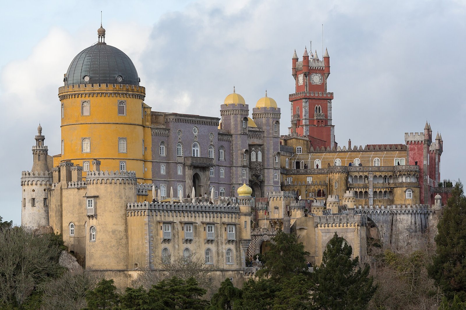 The colourful red and yellow towers of Pena Palace in Sintra