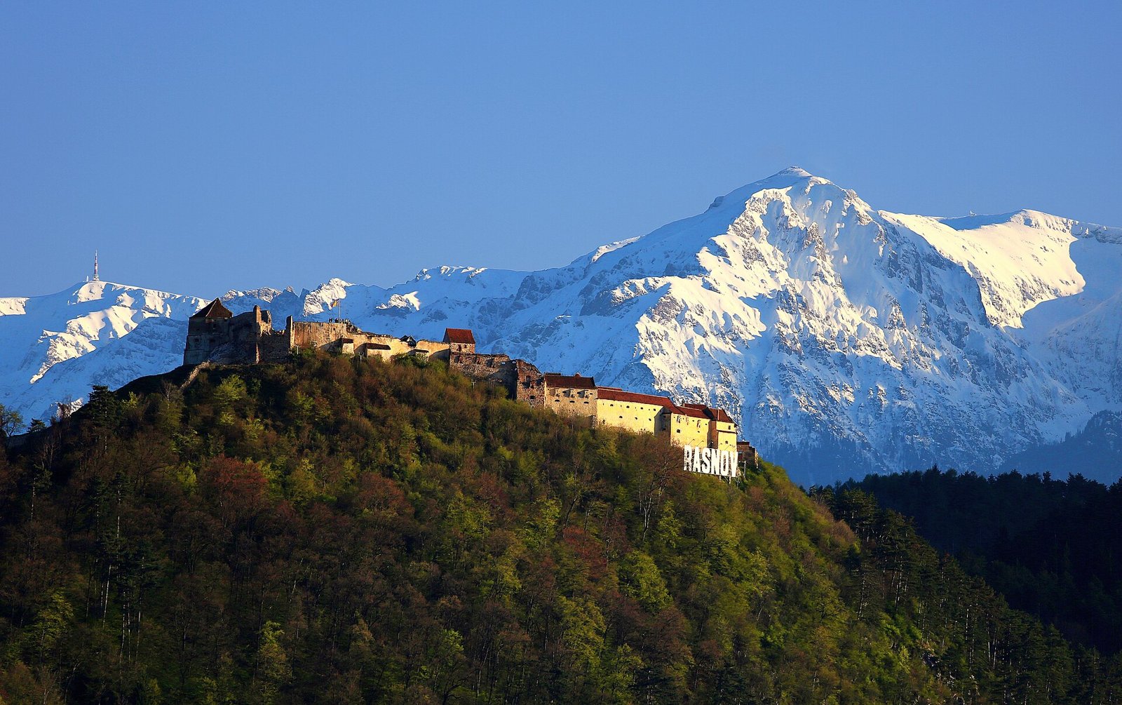 Râșnov Citadel's walls and towers on a hilltop near Brașov