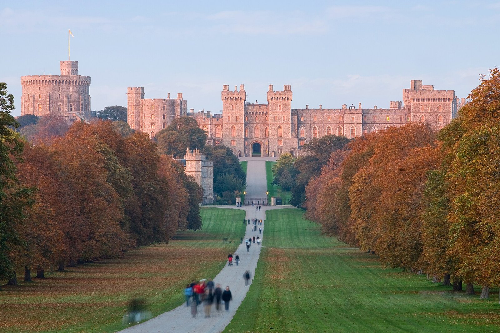 Aerial view of Windsor Castle with the Round Tower and wards